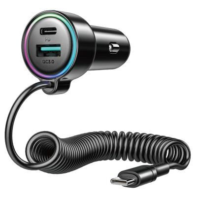 Joyroom 3-in-1 autós töltő C+U Type-C spirál kábellel 1.6m 72W (fekete) Joyroom 3-in-1 autós töltő C+U Type-C spirál kábellel 1.6m 72W (fekete)