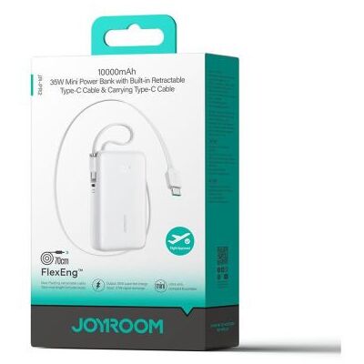Joyroom powerbank 10000 mAh digitális kijelzővel, PD 35W, beépített visszahúzható USB-C és Lightning kábellel (0,7m) (fehér) Joyroom powerbank 10000 mAh digitális kijelzővel, PD 35W, beépített visszahúzható USB-C és Lightning kábellel (0,7m) (fehér)