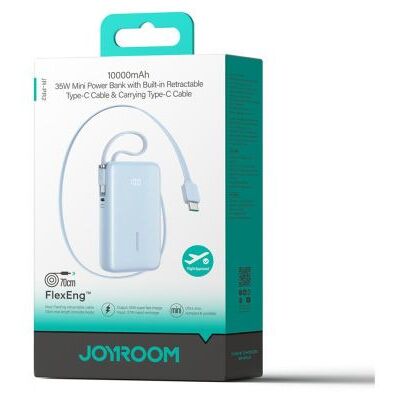 Joyroom powerbank 10000 mAh digitális kijelzővel, PD 35W, beépített 2x Type-C kábellel (kék) Joyroom powerbank 10000 mAh digitális kijelzővel, PD 35W, beépített 2x Type-C kábellel (kék)