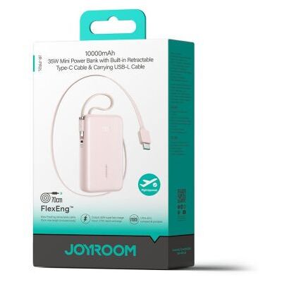Joyroom powerbank 10000 mAh C+U+U PD 35W beépített Type-C és Lightning kábellel (rózsaszín) Joyroom powerbank 10000 mAh C+U+U PD 35W beépített Type-C és Lightning kábellel (rózsaszín)