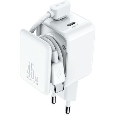 Joyroom utazó töltő GaN gyors töltő C+C 45W PD PPS UFCS beépített kábel szervezővel (fehér) Joyroom utazó töltő GaN gyors töltő C+C 45W PD PPS UFCS beépített kábel szervezővel (fehér)