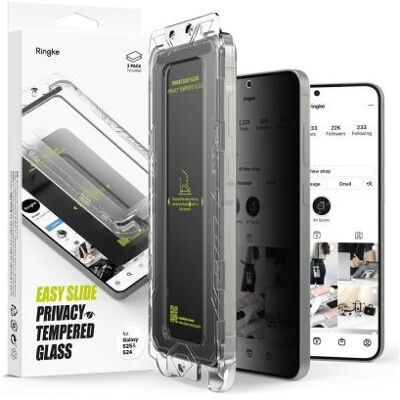 Ringke Galaxy S25/S24 kijelzővédő fólia Premium betekintésvédő edzett üveg 9H – installation jig (2pcs) átlátszó Ringke Galaxy S25/S24 kijelzővédő fólia Premium betekintésvédő edzett üveg 9H – installation jig (2pcs) átlátszó
