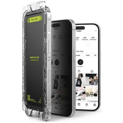 Ringke iPhone 15/16 Kijelzővédő Üveg - Privacy Premium Easy Slide Edzett Üveg 9H Telepítési Sablonnal (2 db) - Átlátszó Ringke iPhone 15/16 Kijelzővédő Üveg - Privacy Premium Easy Slide Edzett Üveg 9H Telepítési Sablonnal (2 db) - Átlátszó