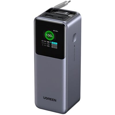 Ugreen PB726 20000 mAh-s power bank USB + USB-C, 165 W, beépített kábellel (szürke) Ugreen PB726 20000 mAh-s power bank USB + USB-C, 165 W, beépített kábellel (szürke)