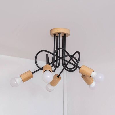 HELAM Oxford mennyezeti lámpa, fekete, fa, fém, 5 izzós, Ø 47 cm, dimmelhető, Fekete, Nappali / Étkező, fém, Modern HELAM Oxford mennyezeti lámpa, fekete, fa, fém, 5 izzós, Ø 47 cm, dimmelhető, Fekete, Nappali / Étkező, fém, Modern