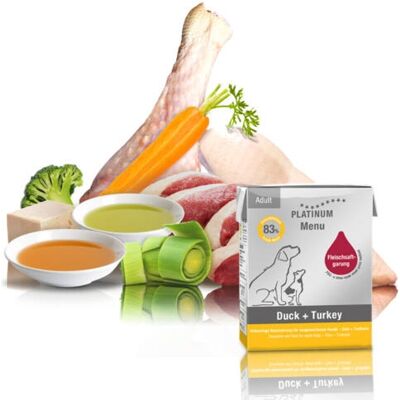 Platinum Menu Duck + Turkey nedves kutyatáp 375g Platinum Menu Duck + Turkey nedves kutyatáp 375g