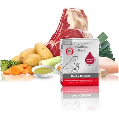Platinum Menu Beef + Chicken nedves kutyatáp 375g Platinum Menu Beef + Chicken nedves kutyatáp 375g