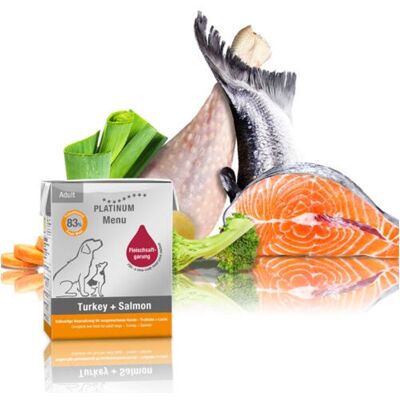 Platinum Menu Turkey + Salmon nedves kutyatáp 375g Platinum Menu Turkey + Salmon nedves kutyatáp 375g