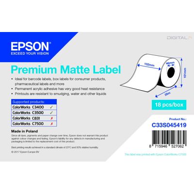 Epson Premium Matte folytonos címketekercs 102mm*35fm Epson Premium Matte folytonos címketekercs 102mm*35fm