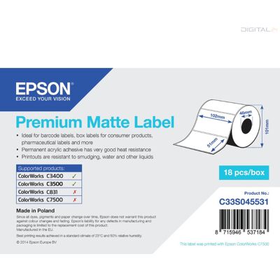 Epson Premium Matte címke 102mm*51mm, 650 címke/tekercs Epson Premium Matte címke 102mm*51mm, 650 címke/tekercs
