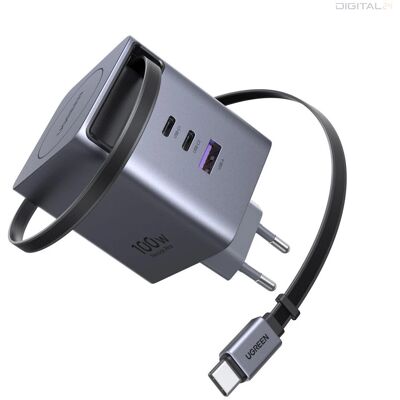 UGREEN 100W 2xUSB-C GaN gyorstöltő behúzható kábellel X616 UGREEN 100W 2xUSB-C GaN gyorstöltő behúzható kábellel X616