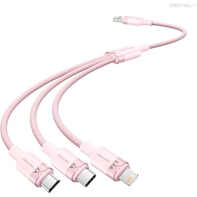 Vention USB-A 2.0/M -> USB-C/Lightning/Micro USB-B, 1,5m,(pink,3A,3in1), kábel Vention USB-A 2.0/M -> USB-C/Lightning/Micro USB-B, 1,5m,(pink,3A,3in1), kábel