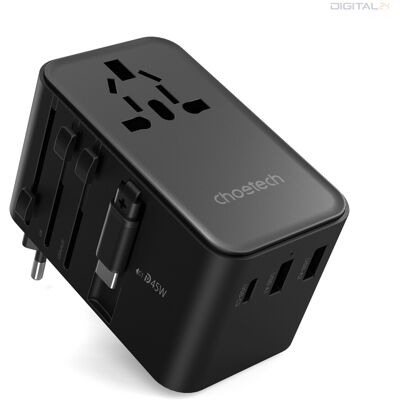 Choetech Utazóadapter - 45W, EU/US/AUS/UK, Fekete Choetech Utazóadapter - 45W, EU/US/AUS/UK, Fekete