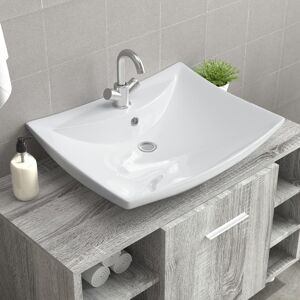 vidaXL Luxury Ceramic Basin Rectangular with Overflow & Faucet Hole