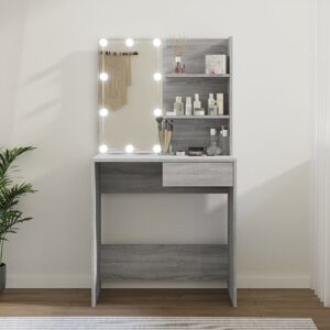 vidaXL Dressing Table with LED Grey Sonoma 74.5x40x141 cm