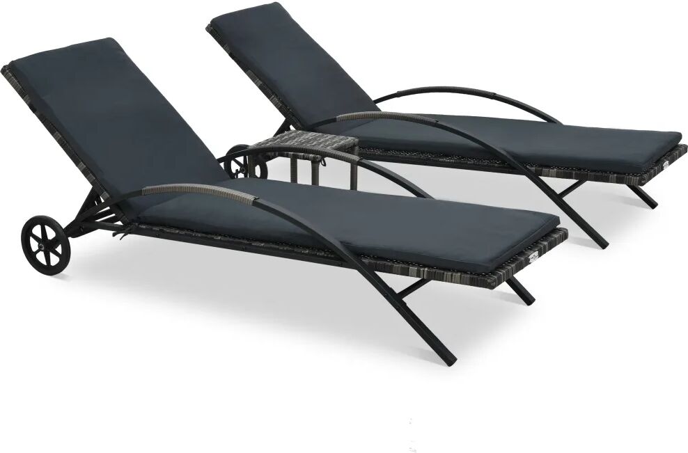 vidaXL Sun Loungers with Table Poly Rattan Anthracite