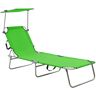 vidaXL Folding Sun Lounger with Canopy Steel Apple Green