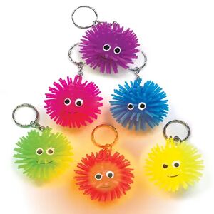 Baker Ross Flashing Hedgehog Ball Keyrings - 6 Keyrings In Assorted Colours. Funny Keyrings. Squeezy Keyrings. Size 6cm.