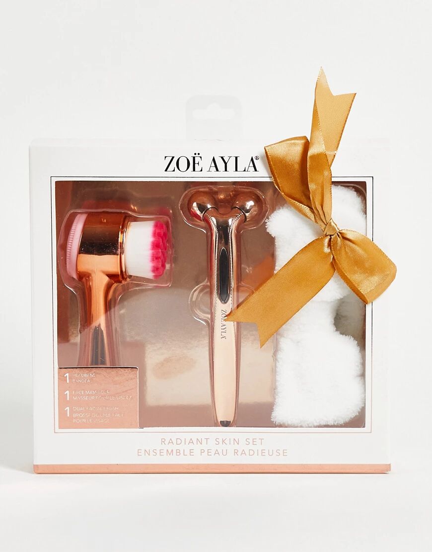 Zoe Ayla radiant skin set: dual facial cleansing brush, 3D facial massager and waffle towel headband gift set-No colour  - Size: No Size