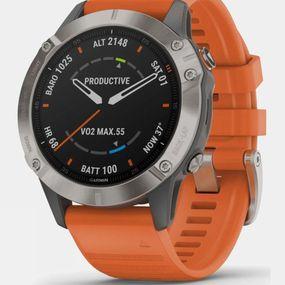Garmin Fenix 6 Sapphire Titanium Multisport GPS Watch Ti Grey/Orange Band Size: (One Size)