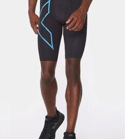 2XU Men's Light Speed Compression Shorts Black/Aquamarine Reflective Size: (XL)