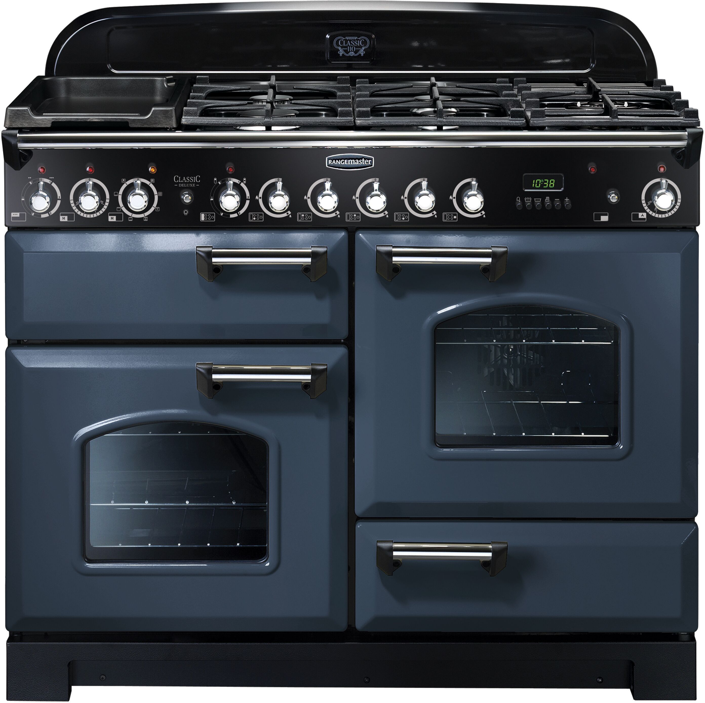 Rangemaster CDL110DFFSB/C Classic Deluxe 110cm Dual Fuel Range Cooker Stone Blue/Chrome