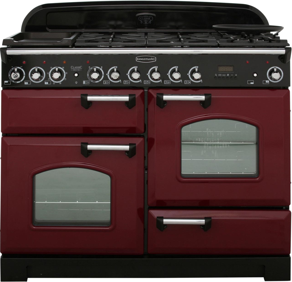 Rangemaster CDL110DFFCY/C Classic Deluxe Dual Fuel Range Cooker 110Cm Cranberry Chrome