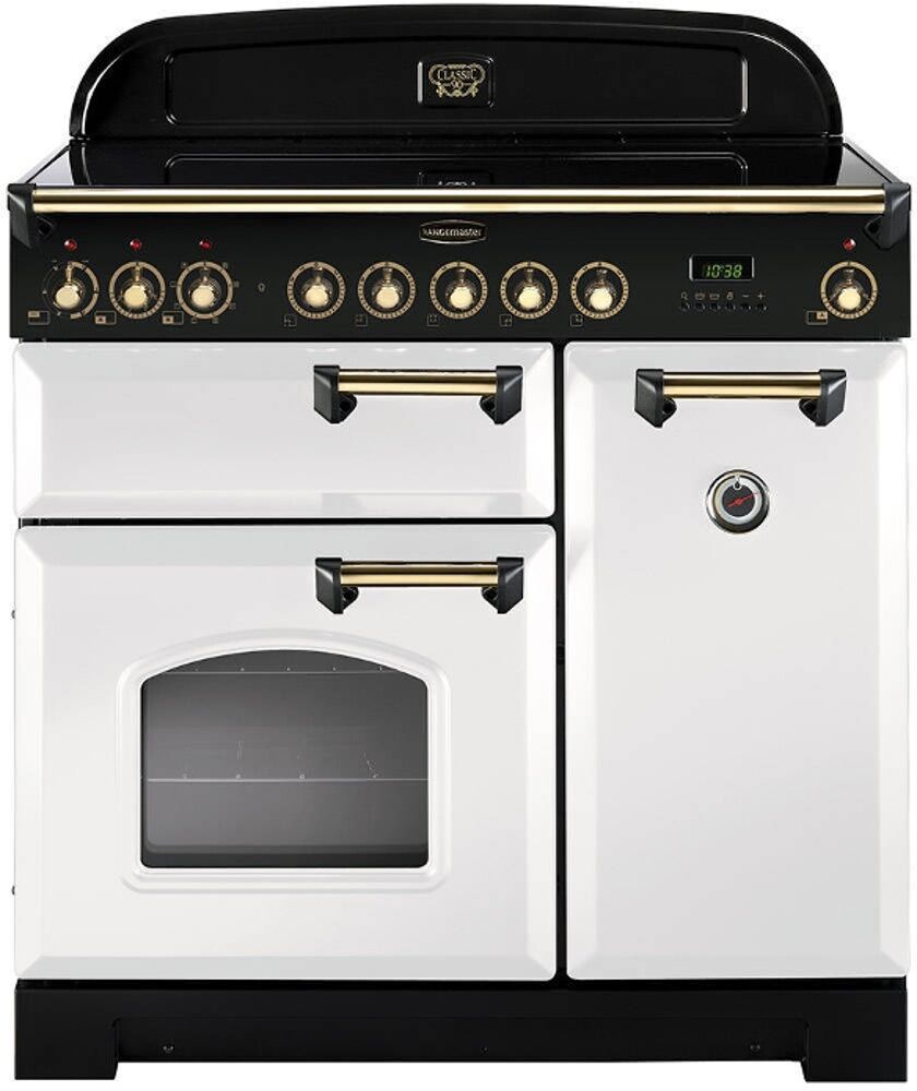 Rangemaster CDL90EIWH/B Classic Deluxe 90cm Electric Induction Range Cooker White/Brass