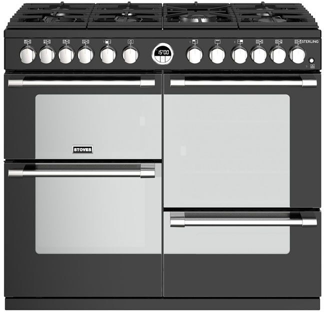 Stoves Sterling Deluxe STRDXS1100DFBK 110cm Dual Fuel Range Cooker - Black