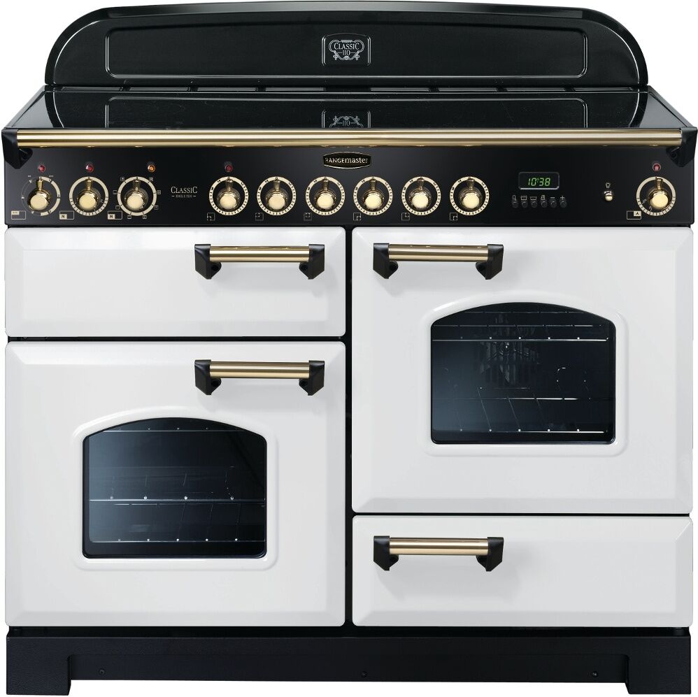 Rangemaster CDL110ECWH/B Classic Deluxe 110cm Electric Ceramic Range Cooker White/Brass