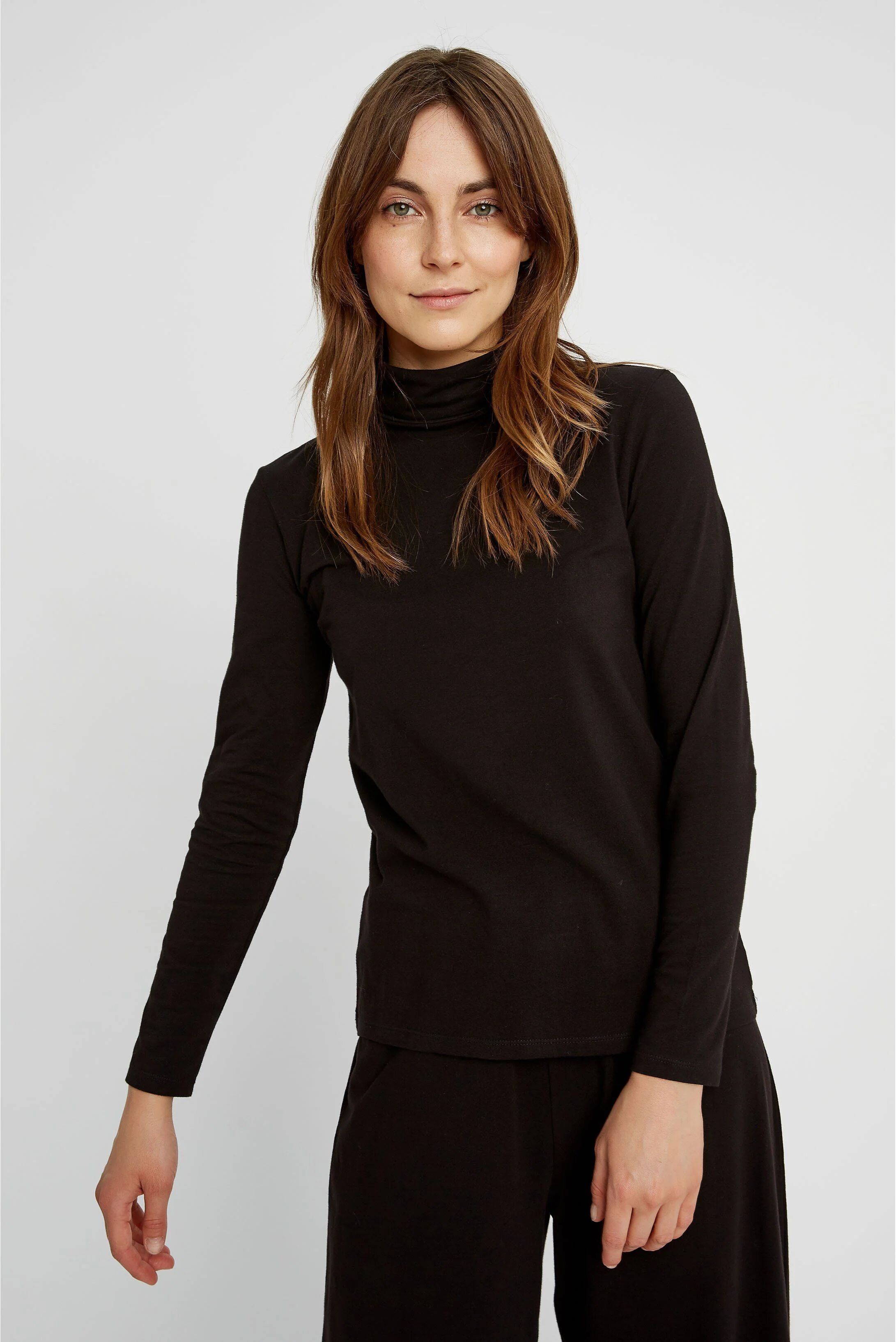 People Tree Women's Laila Roll Neck Top - Organic Cotton, New Black / 14