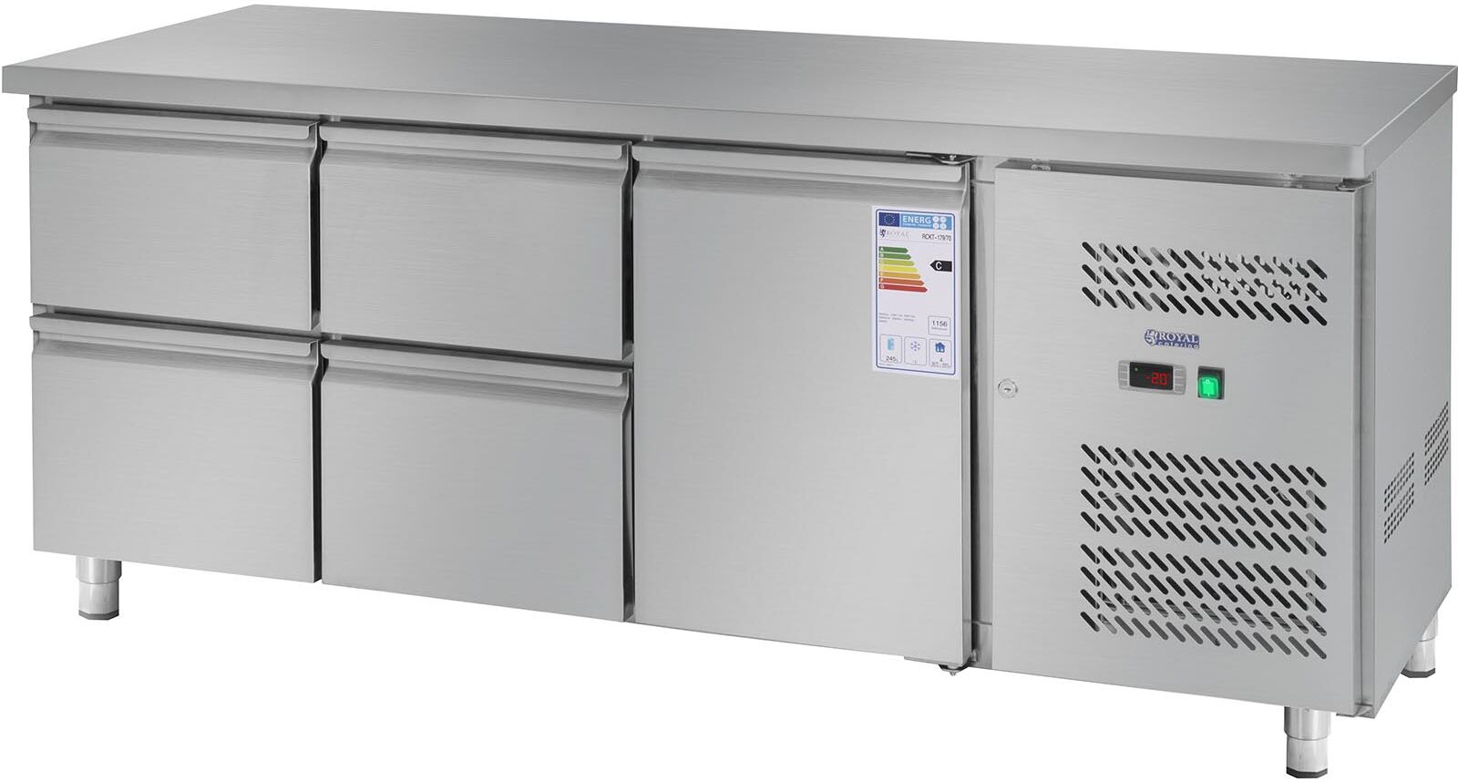 Royal Catering Worktop Fridge - 403 L - 1 Door - 4 Drawers