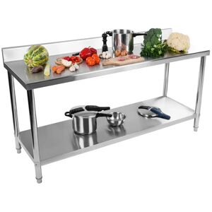 Royal Catering Stainless Steel Work Table - 200 x 60 cm - upstand - 195 kg