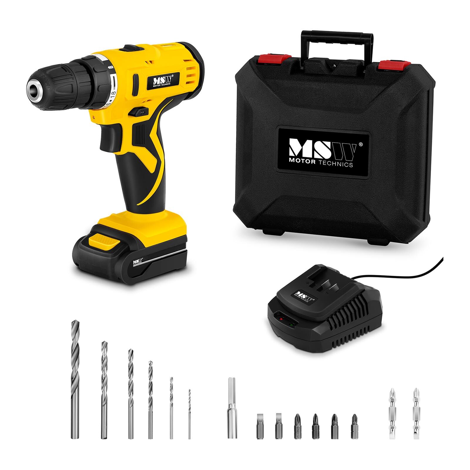 MSW Cordless Drill Screwdriver Set - 1,500 r/min - 30 Nm