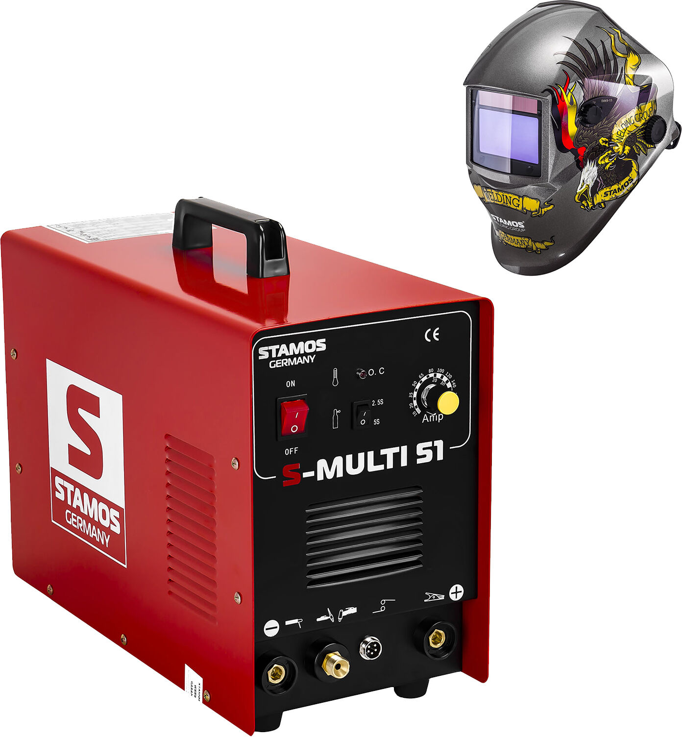 Stamos Basic Welding Set Combined Welder - TIG 180 A - Cut 50 A - MMA + Welding helmet – Eagle Eye - ADVANCED SERIES