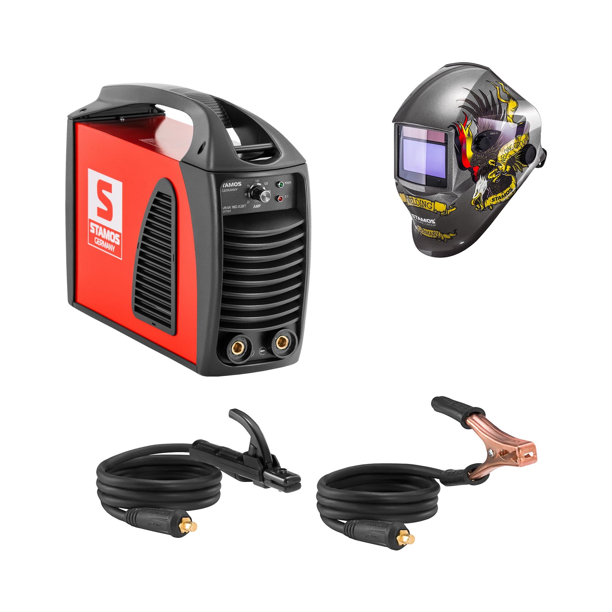 Stamos Germany Welding Set Stick Welder - 180 A - Hot Start - IGBT + Welding helmet – Eagle Eye - ADVANCED SERIES