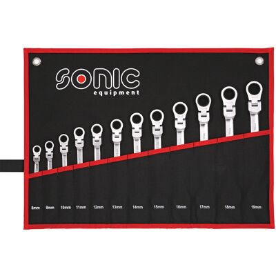 Sonic Ratchet ring spanner set flexible 12-side in case 12 pcs. 601218 Sonic Ratchet ring spanner set flexible 12-side in case 12 pcs. 601218