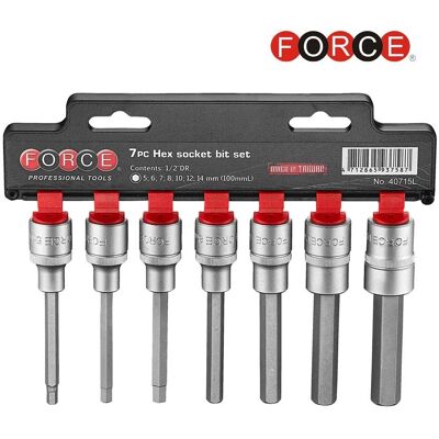 Force 7pc 1/2" DR. Hex socket bit set (100mmL) 40715L Force 7pc 1/2" DR. Hex socket bit set (100mmL) 40715L