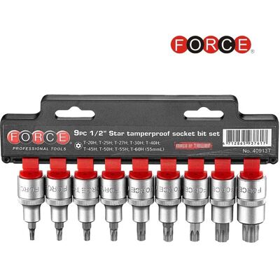 Force 9pc 1/2" DR. Star tamperproof socket bit set 40913T Force 9pc 1/2" DR. Star tamperproof socket bit set 40913T