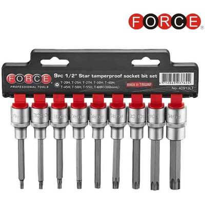 Force 9pc 1/2" DR. Star tamperproof socket bit set (100mmL) 40913LT Force 9pc 1/2" DR. Star tamperproof socket bit set (100mmL) 40913LT