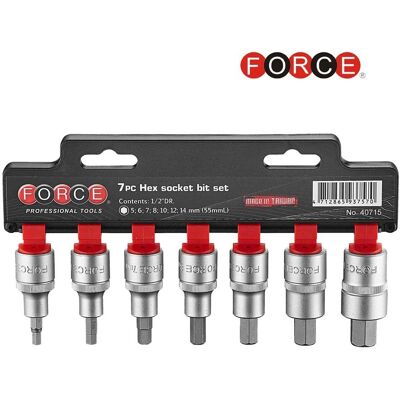 Force 7pc 1/2" DR. Hex socket bit set 40715 Force 7pc 1/2" DR. Hex socket bit set 40715