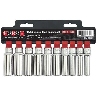 Force 3/8" Socket set long Spline 10 pieces 3108Q Force 3/8" Socket set long Spline 10 pieces 3108Q