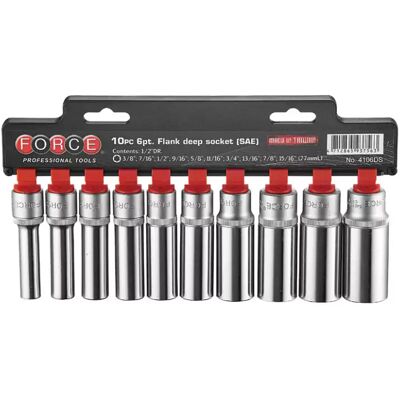 Force Socket Set 1/2" 6-sided long SAE 10 pieces 4106DS Force Socket Set 1/2" 6-sided long SAE 10 pieces 4106DS