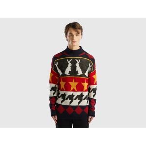 United Benetton, Jacquard Turtleneck Sweater, size XL, Black, Men