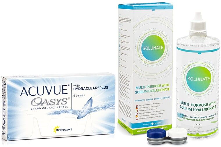 Acuvue contact lenses Acuvue Oasys (6 lenses) + Solunate Multi-Purpose 400 ml with case