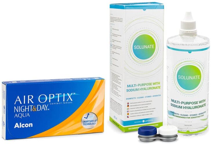 Air Optix contact lenses Air Optix Night &amp; Day Aqua (6 lenses) +Solunate Multi-Purpose 400 ml with case