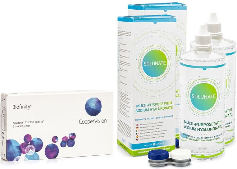 Biofinity contact lenses Biofinity CooperVision (6 lenses) + 2 x Solunate Multi-Purpose 400 ml with case