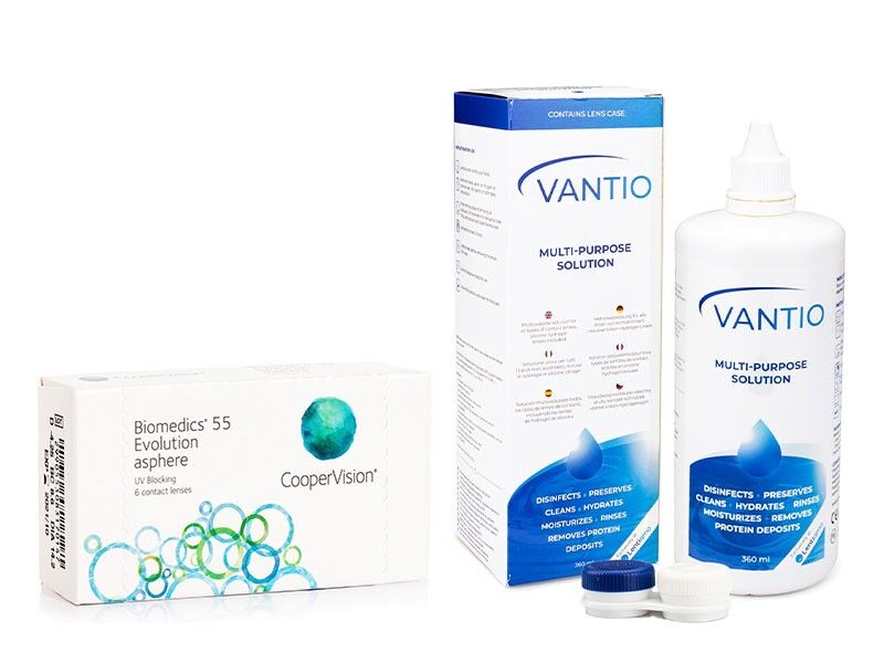 Biomedics contact lenses Biomedics 55 Evolution CooperVision (6 lenses) + Vantio Multi-Purpose 360 ml with case