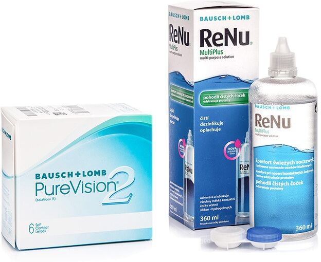 PureVision contact lenses PureVision 2 (6 lenses) + ReNu MultiPlus 360 ml with case