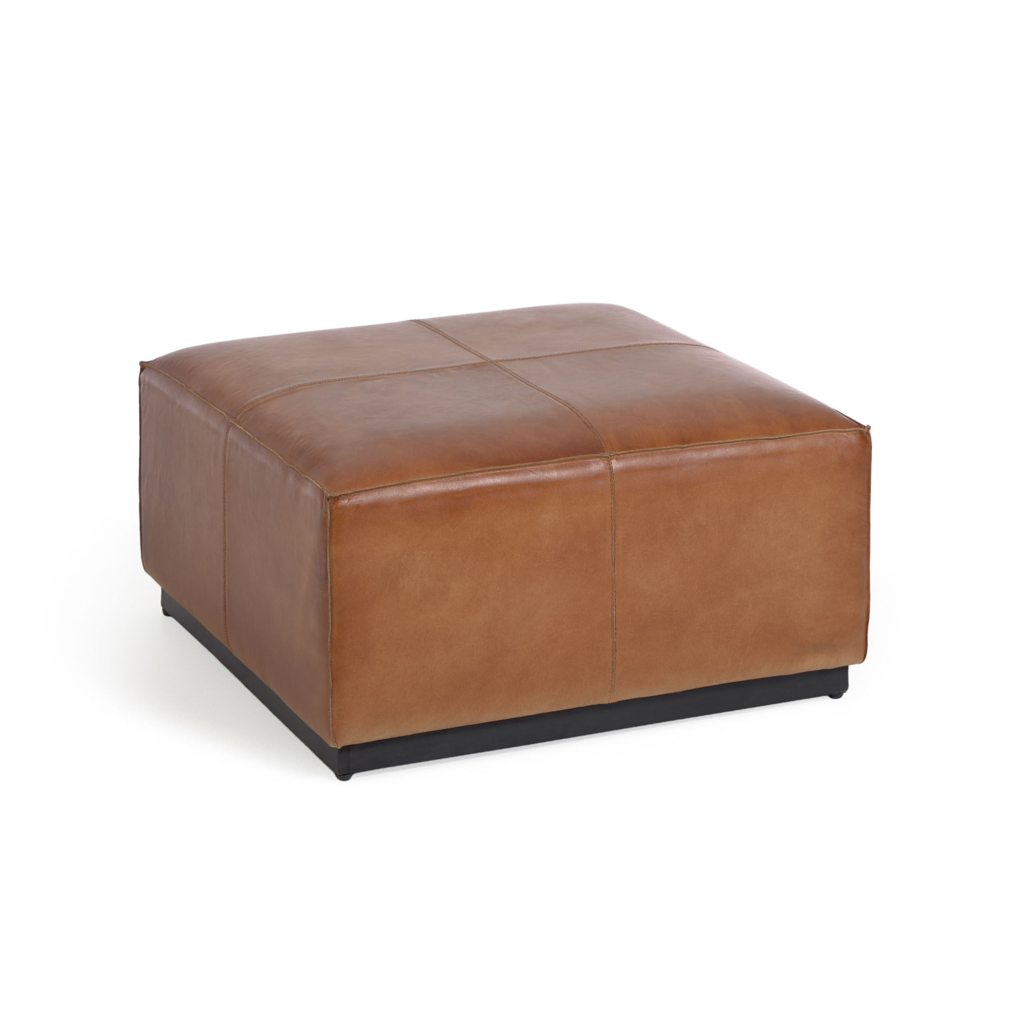 Kave Home Cesia 70 x 70 cm brown buffalo hide footstool with wooden base